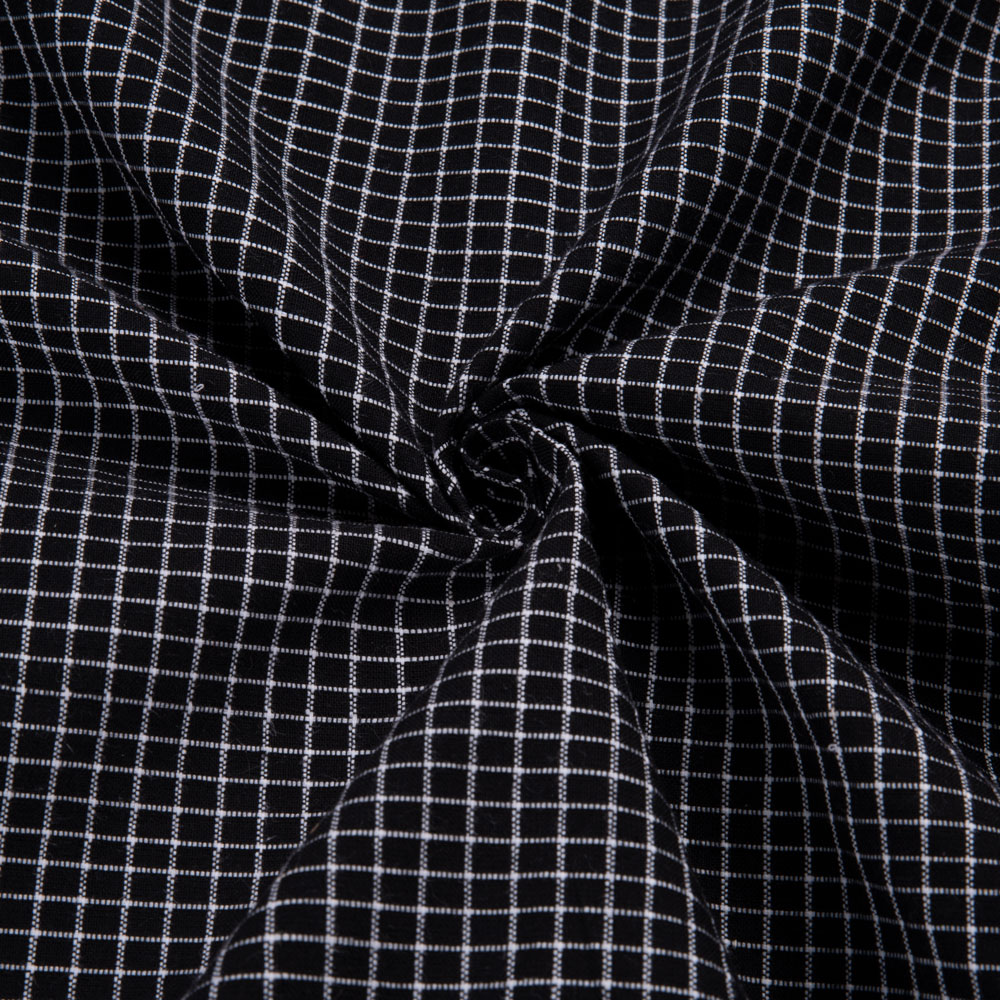 Check Black & White Pure Cotton 116 GSM Handwoven Fabric