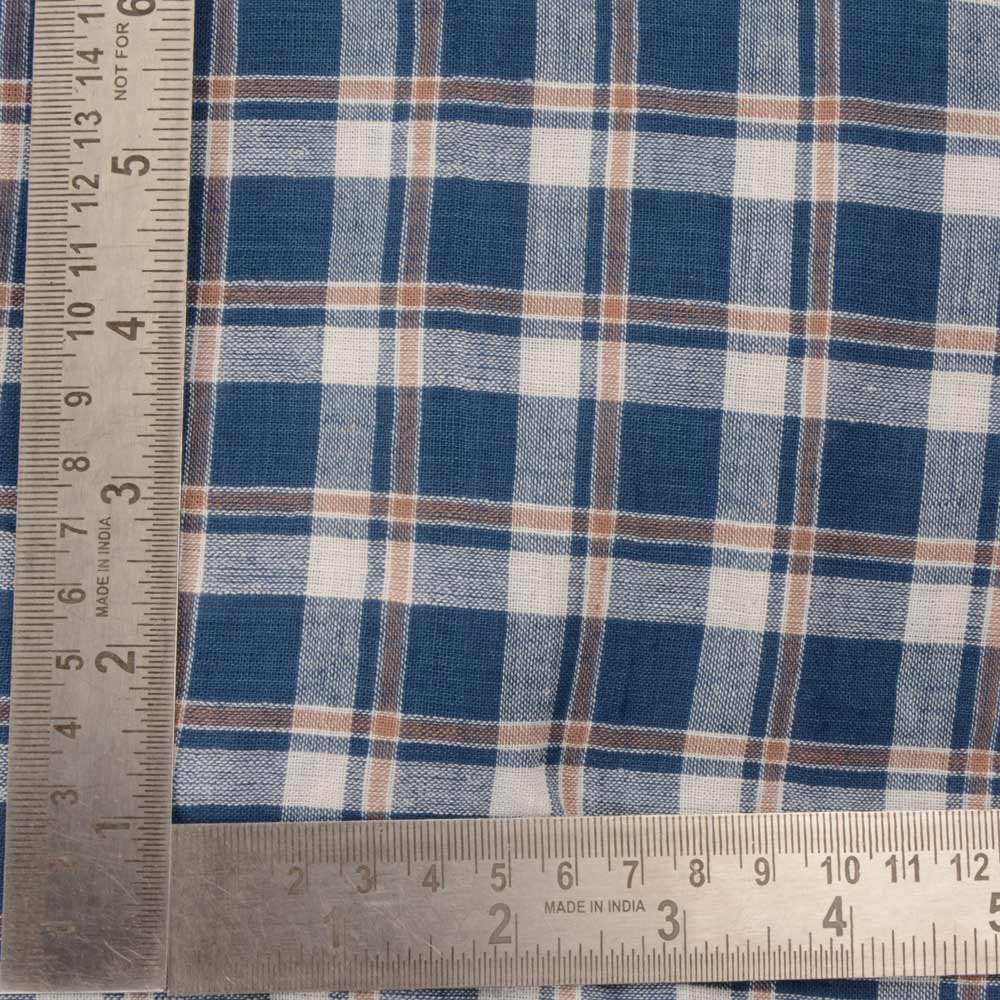 CHECK BLUE PURE COTTON 92 GSM HANDWOVEN FABRIC