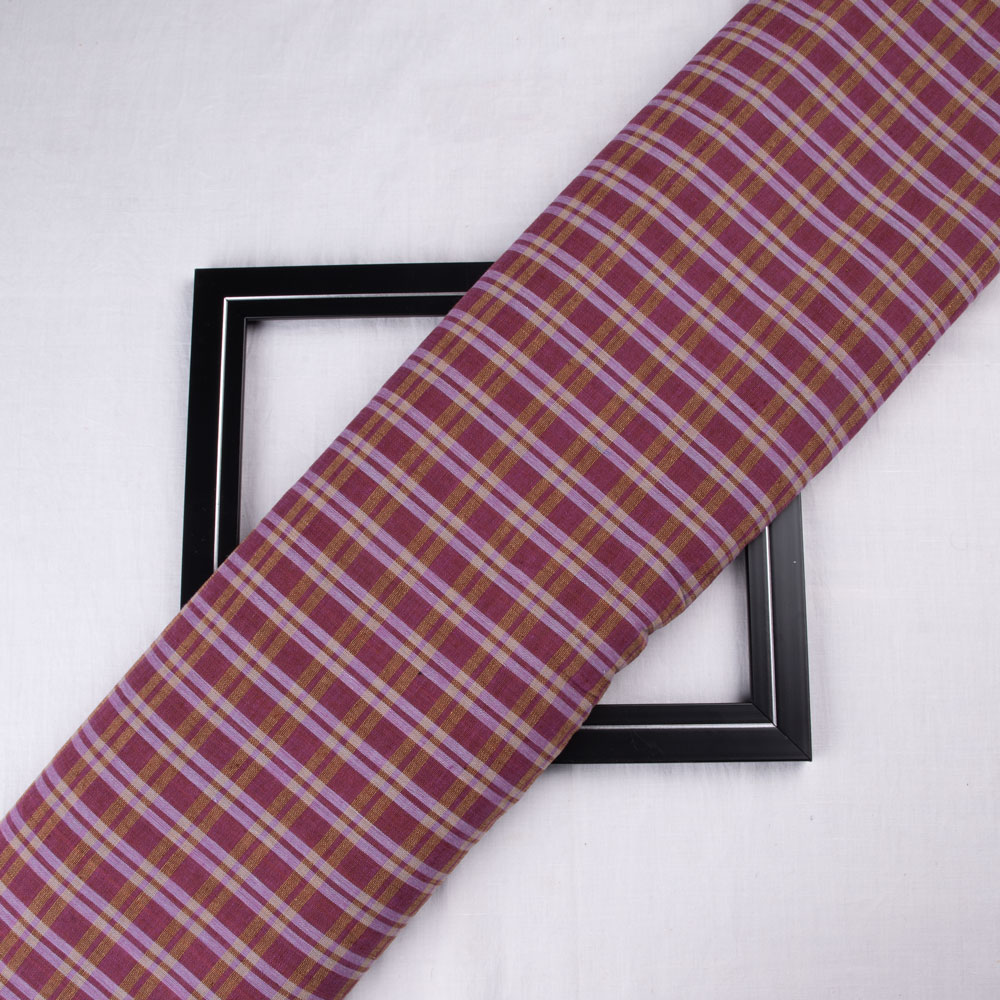 Check Brown & Pink Pure Cotton 110 GSM Handwoven Fabric