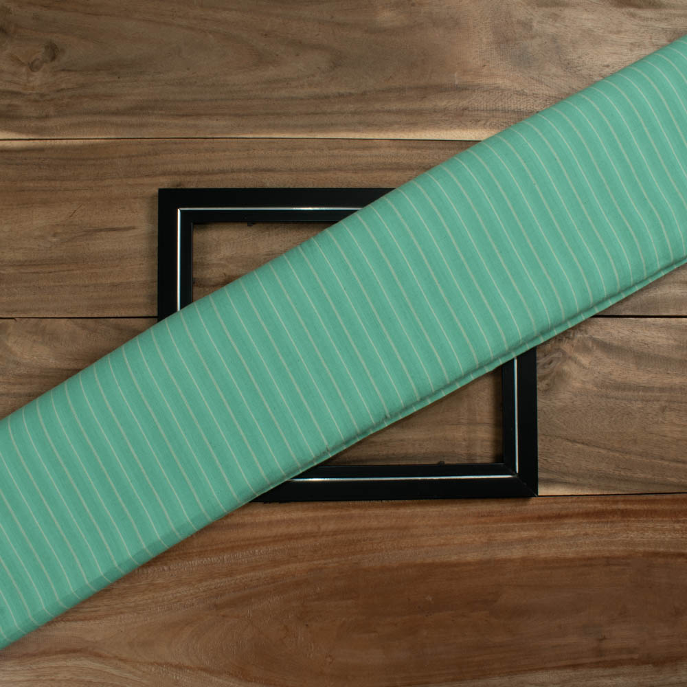 Stripe Green & Grey Pure Cotton 100 GSM Handwoven Fabric