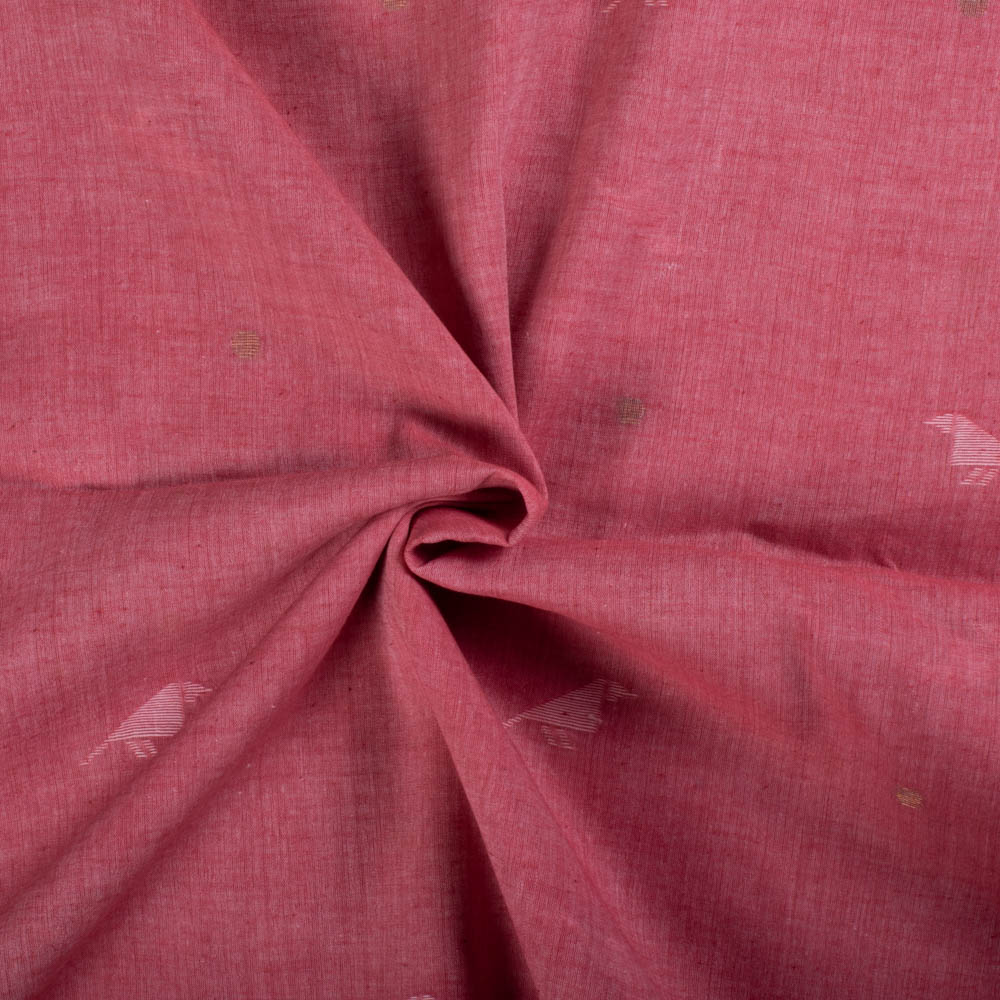 Red Base White Bird Jamdani Pure Cotton 60 GSM Handwoven Fabric 74