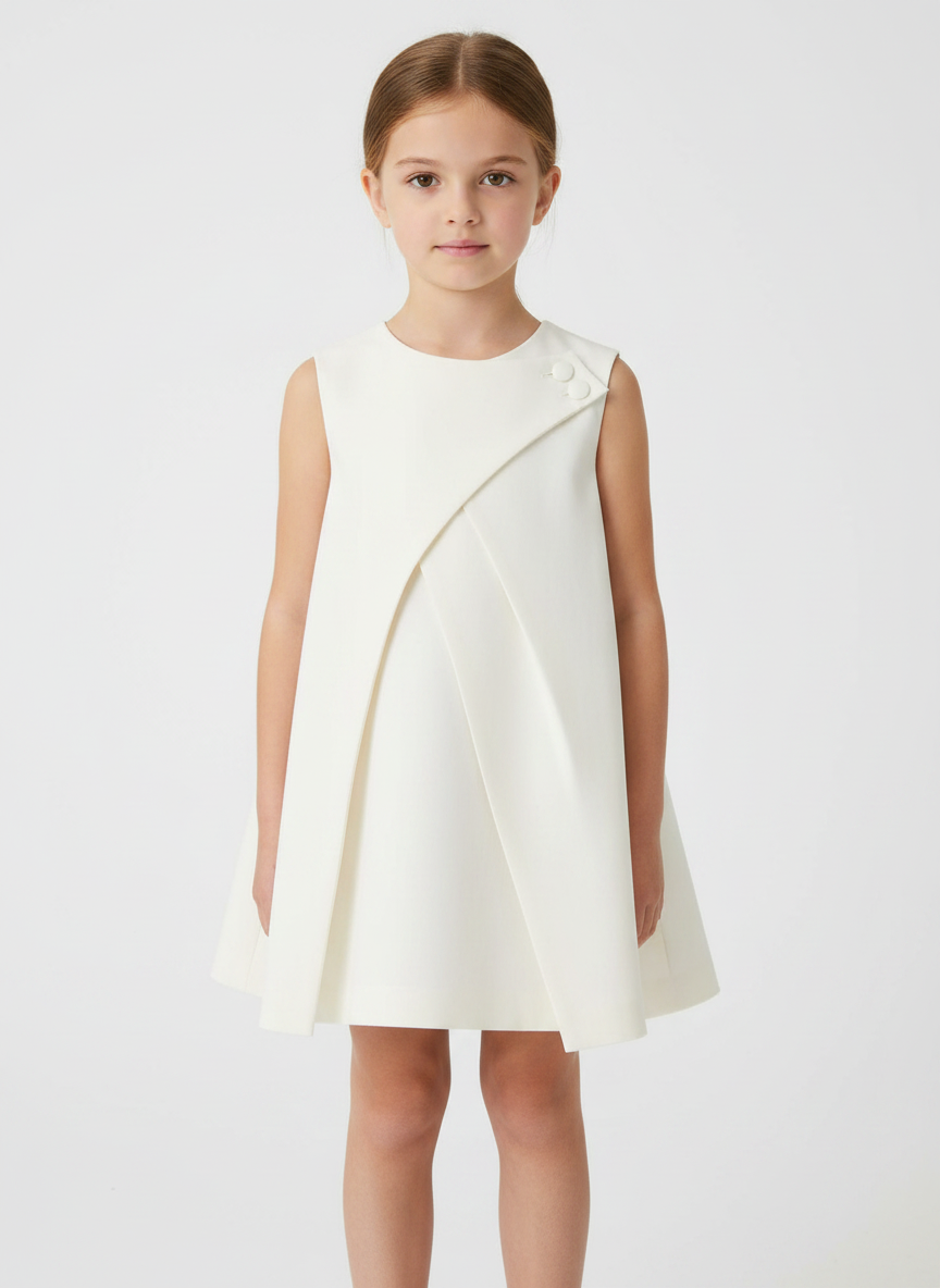 Pleated Asymmetric Kids Dress
