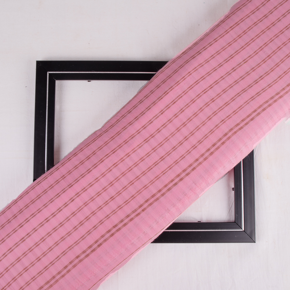 Stripe Pink Pure Cotton 87 GSM Handwoven Fabric