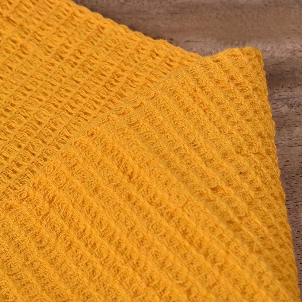 MUSTARD HONEYCOMB WEAVE PURE COTTON 122 GSM HANDWOVEN FABRIC 56