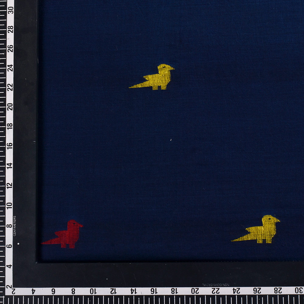 GEOMETRIC NAVY BLUE JAMDANI PURE COTTON 60 GSM HANDWOVEN FABRIC