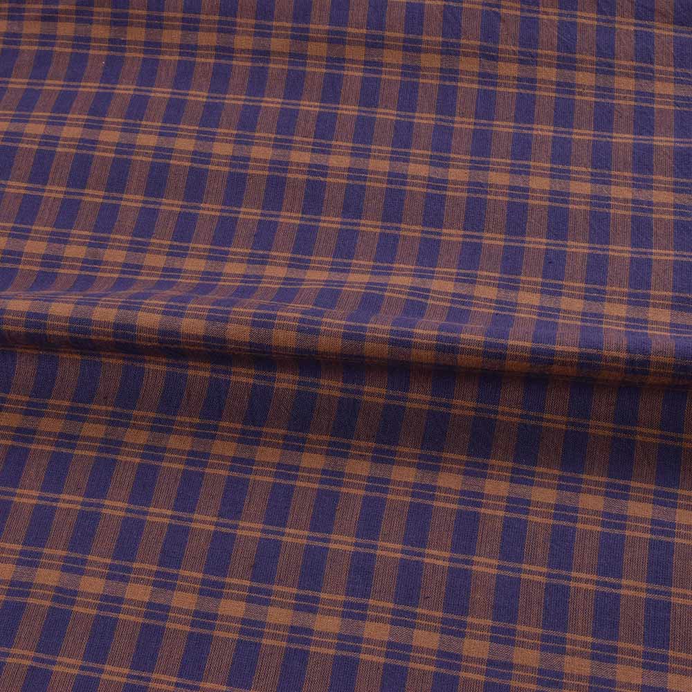 CHECK BLUE & BROWN PURE COTTON 103 GSM HANDWOVEN FABRIC