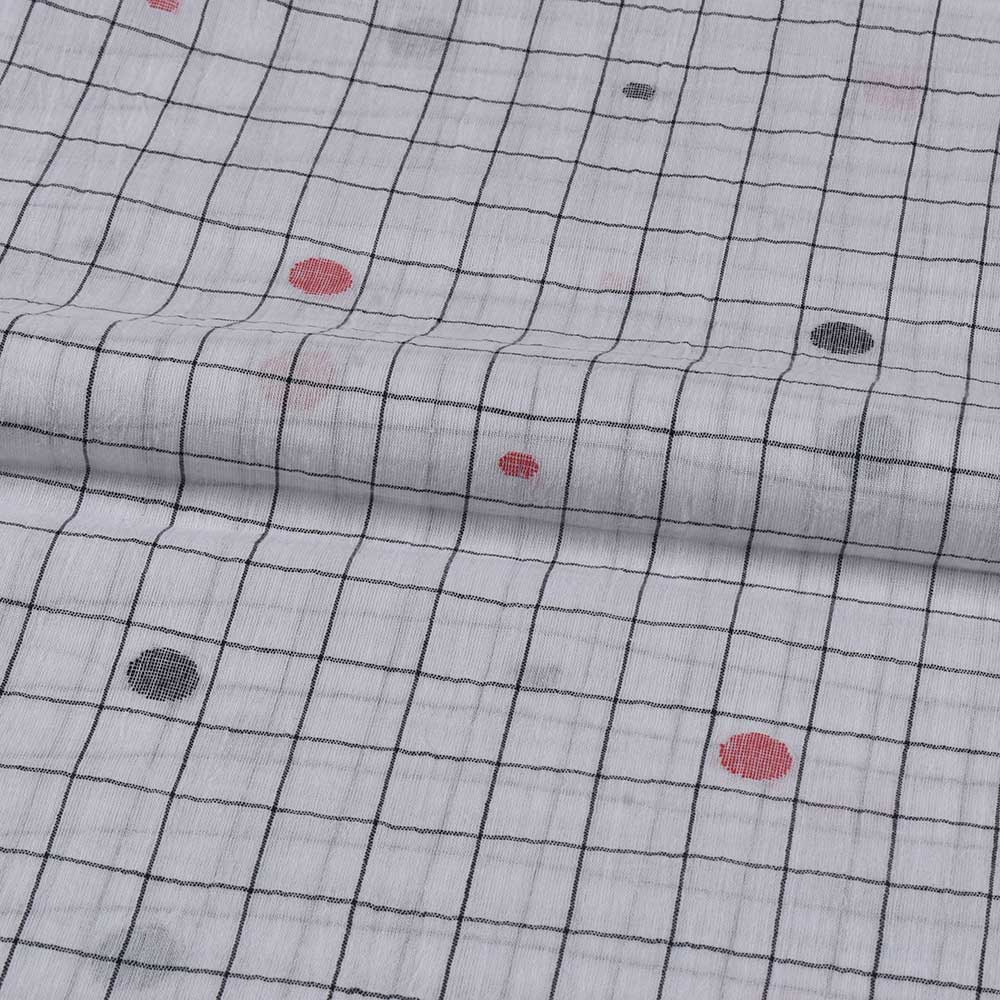 GEOMETRIC CHECK WHITE JAMDANI PURE COTTON 54 GSM HANDWOVEN FABRIC