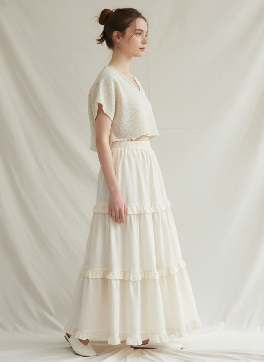 Tiered Gathered Long Skirt