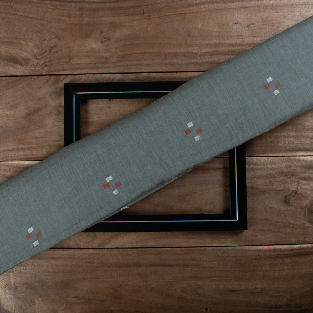 Grey Base Pure Cotton 55 GSM Handwoven Jamdani Fabric