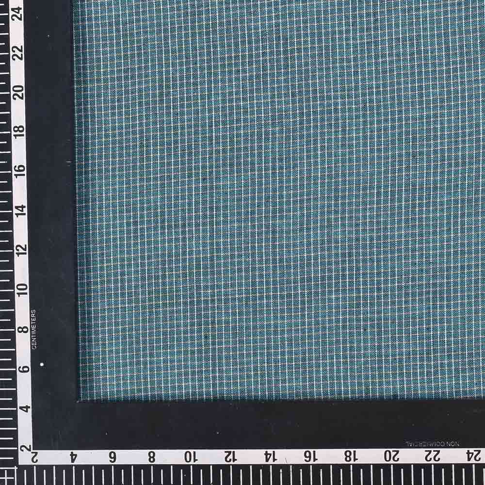 CHECK TURQUOISE & WHITE PURE COTTON 104 GSM HANDWOVEN FABRIC
