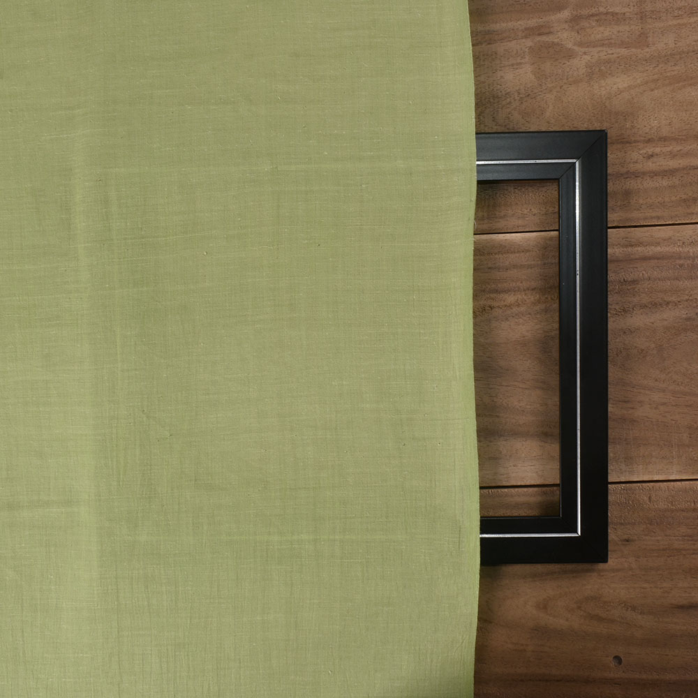 CHAMBRAY GREEN KHADI COTTON 92 GSM HANDWOVEN FABRIC AS18