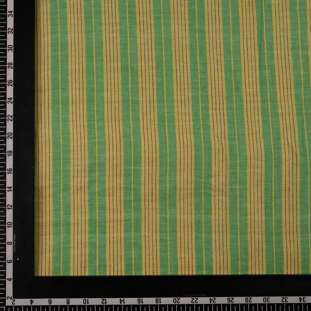 STRIPE GREEN & YELLOW PURE COTTON 103 GSM HANDWOVEN FABRIC