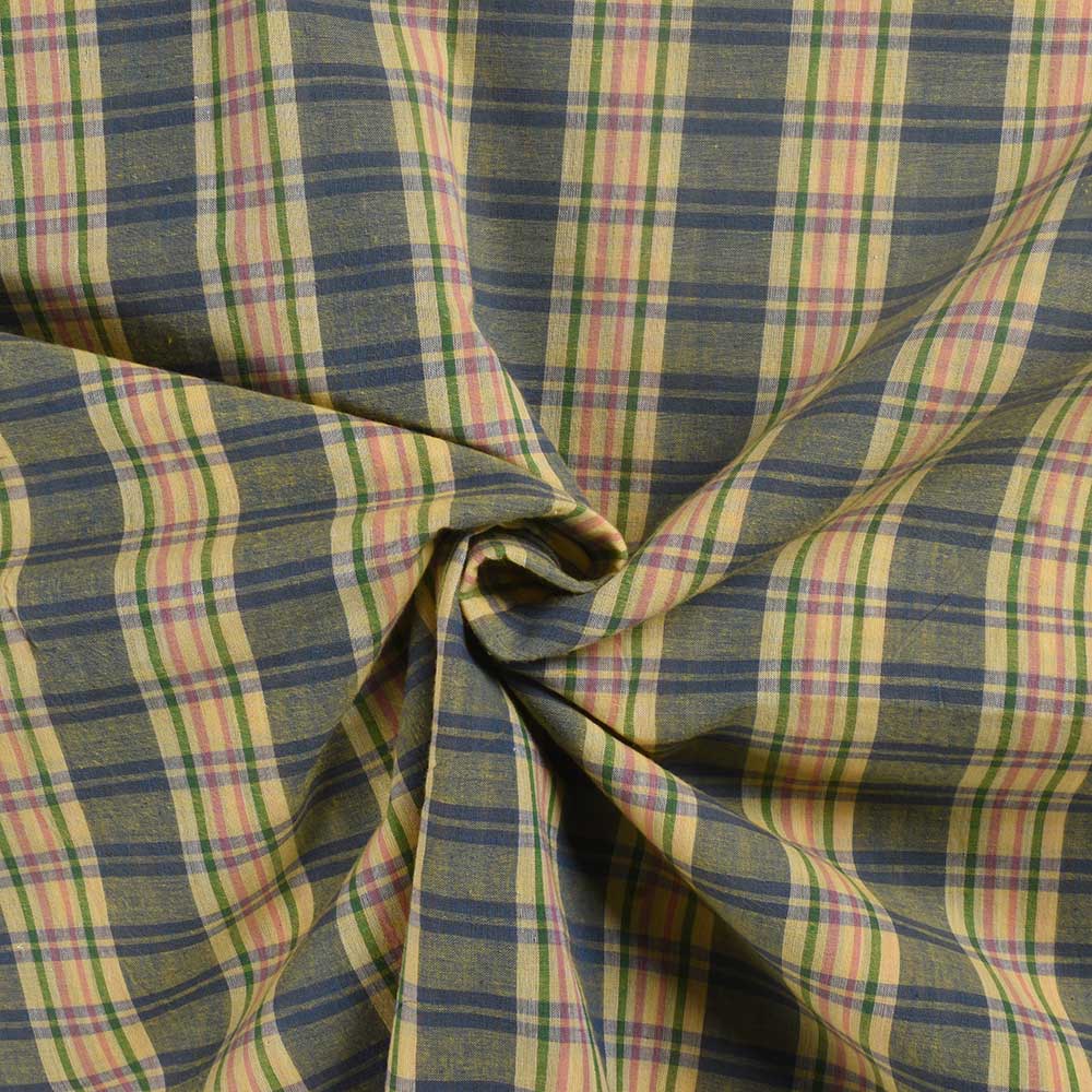 Check Green & Pink Pure Cotton 64 GSM Handwoven Fabric