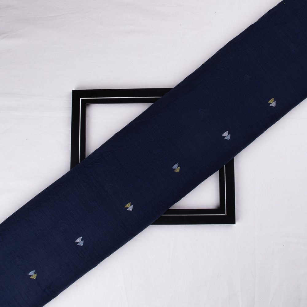 Geometric Navy Blue Jamdani Pure Cotton 64 GSM Fabric