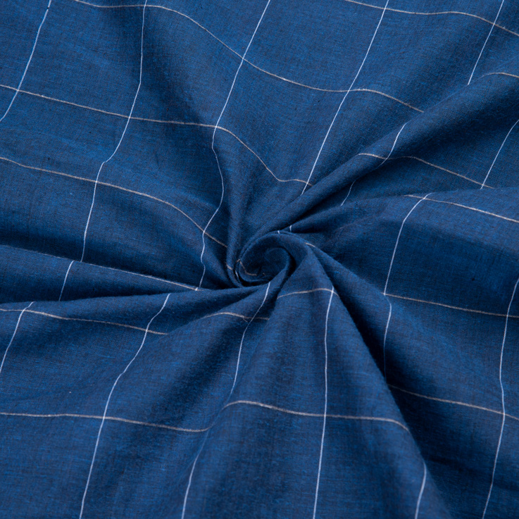 Check Blue Pure Cotton 57 GSM Handwoven Fabric