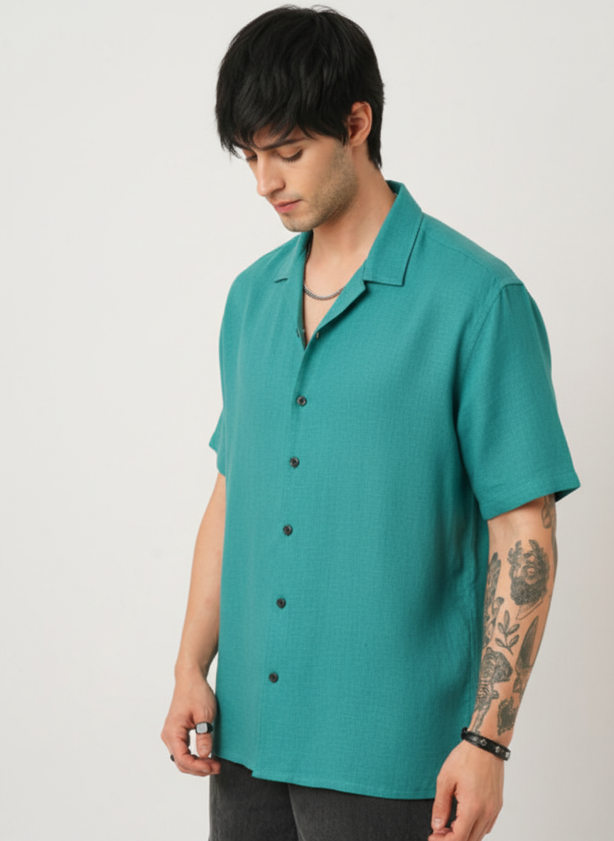Open Flat Collar Men's Oversized Shirt