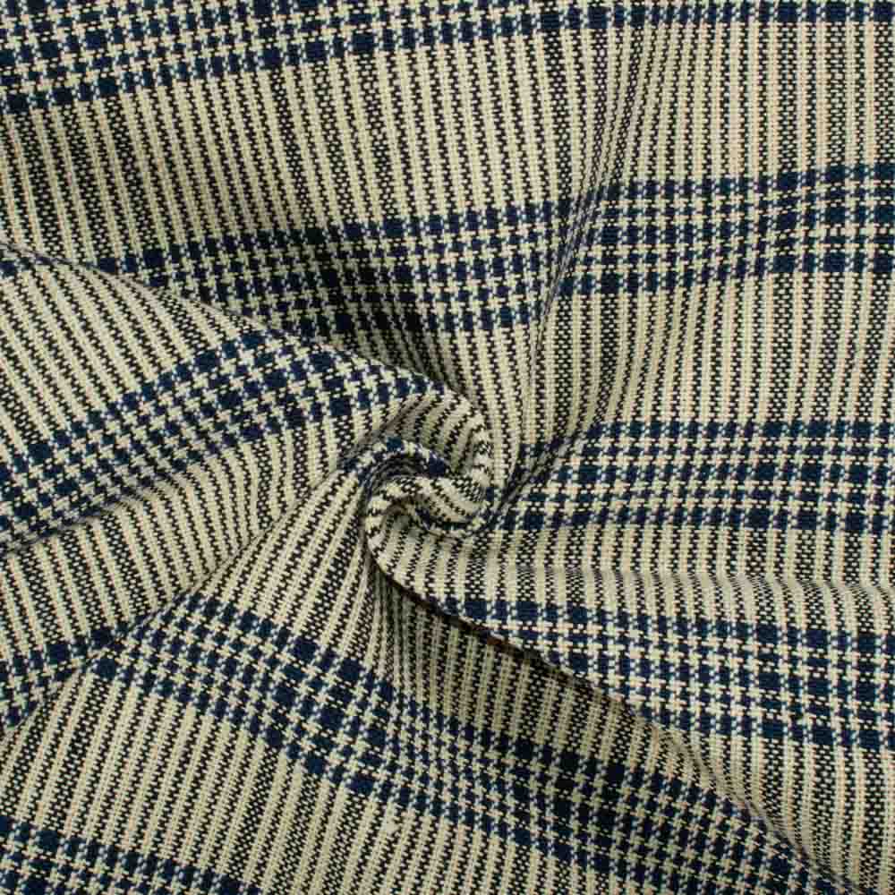 Check Cream Navy Pure Khadi 310 GSM Handwoven Fabric