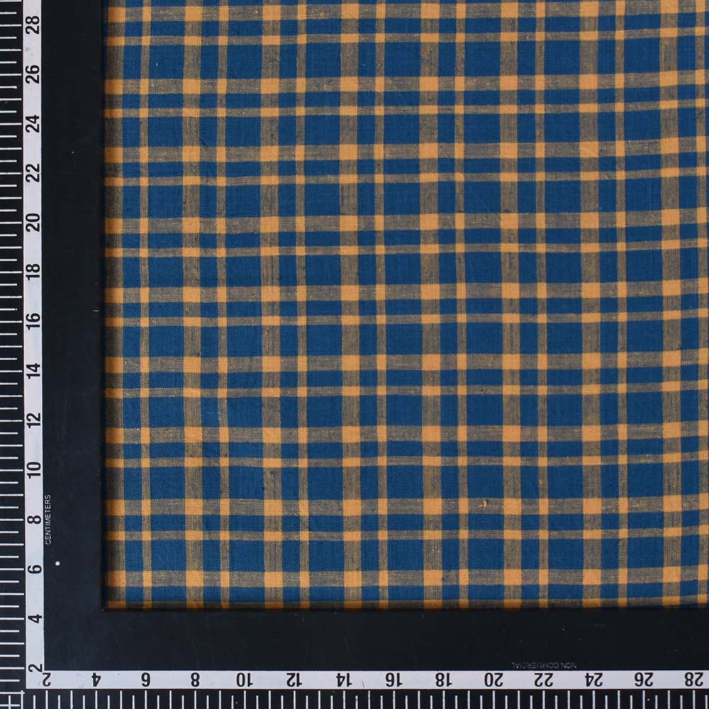 CHECK BLUE YELLOW PURE COTTON 108 GSM HANDWOVEN FABRIC