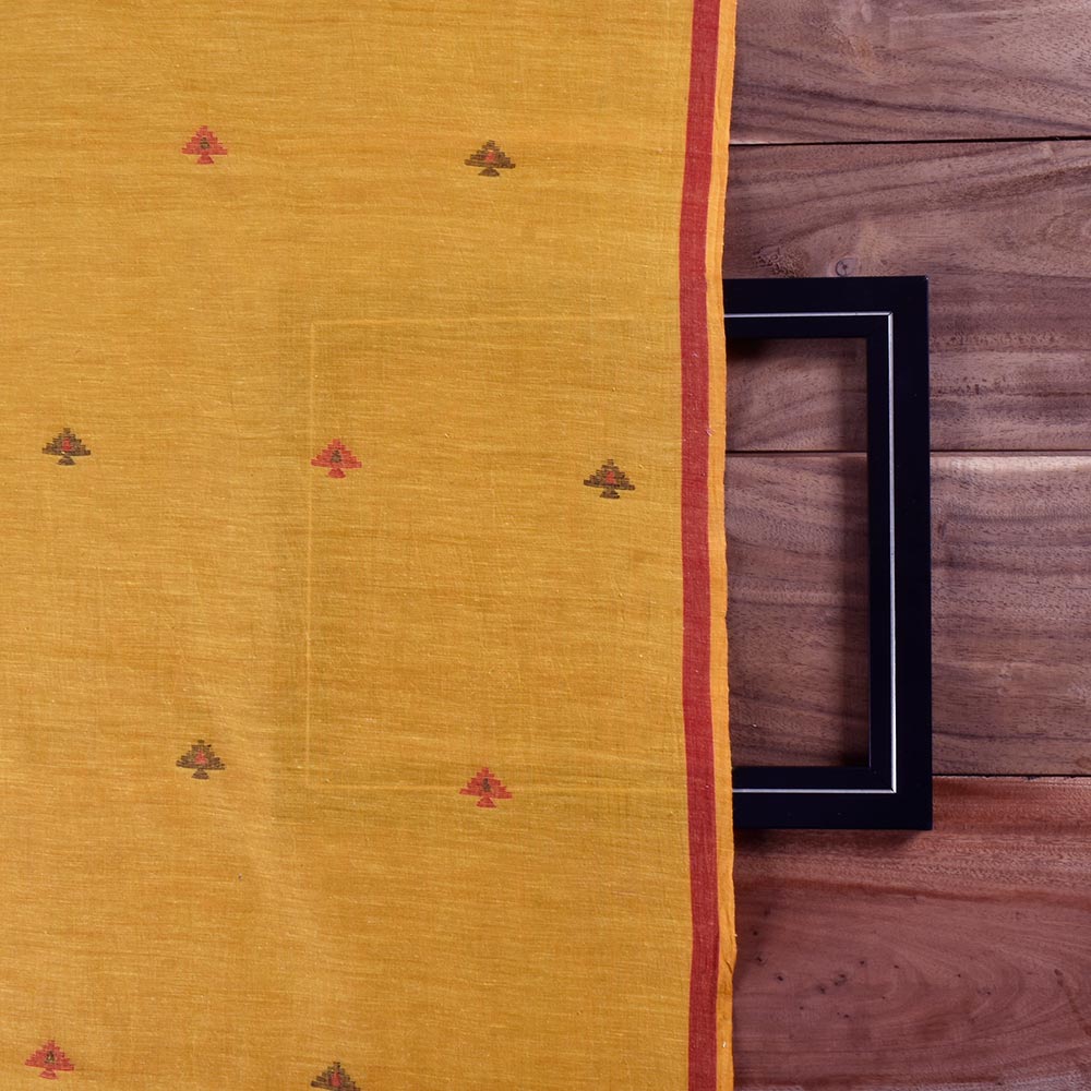 GEOMETRIC ORANGE JAMDANI PURE COTTON 62 GSM HANDWOVEN FABRIC