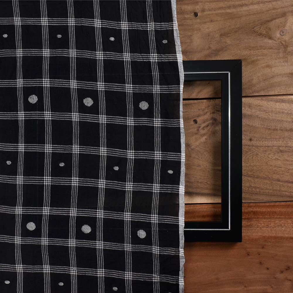 GEOMETRIC CHECK BLACK JAMDANI PURE COTTON 54 GSM HANDWOVEN FABRIC