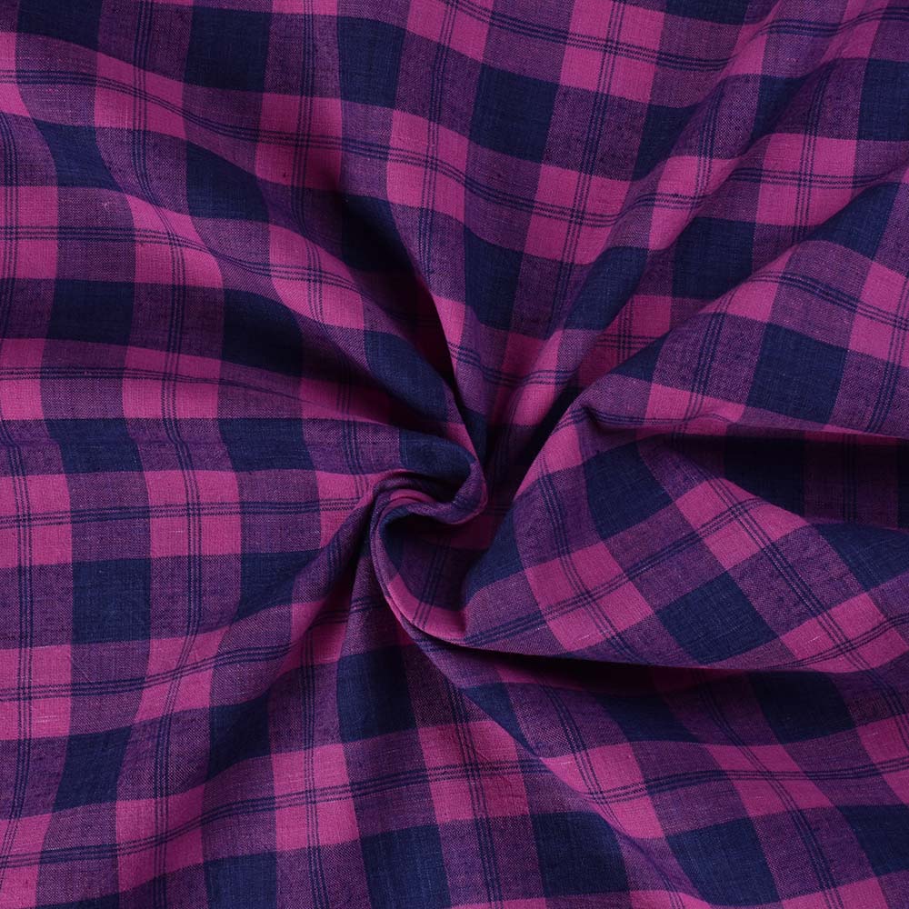 Check Blue Pink Khadi Cotton 90 GSM Handwoven Fabric