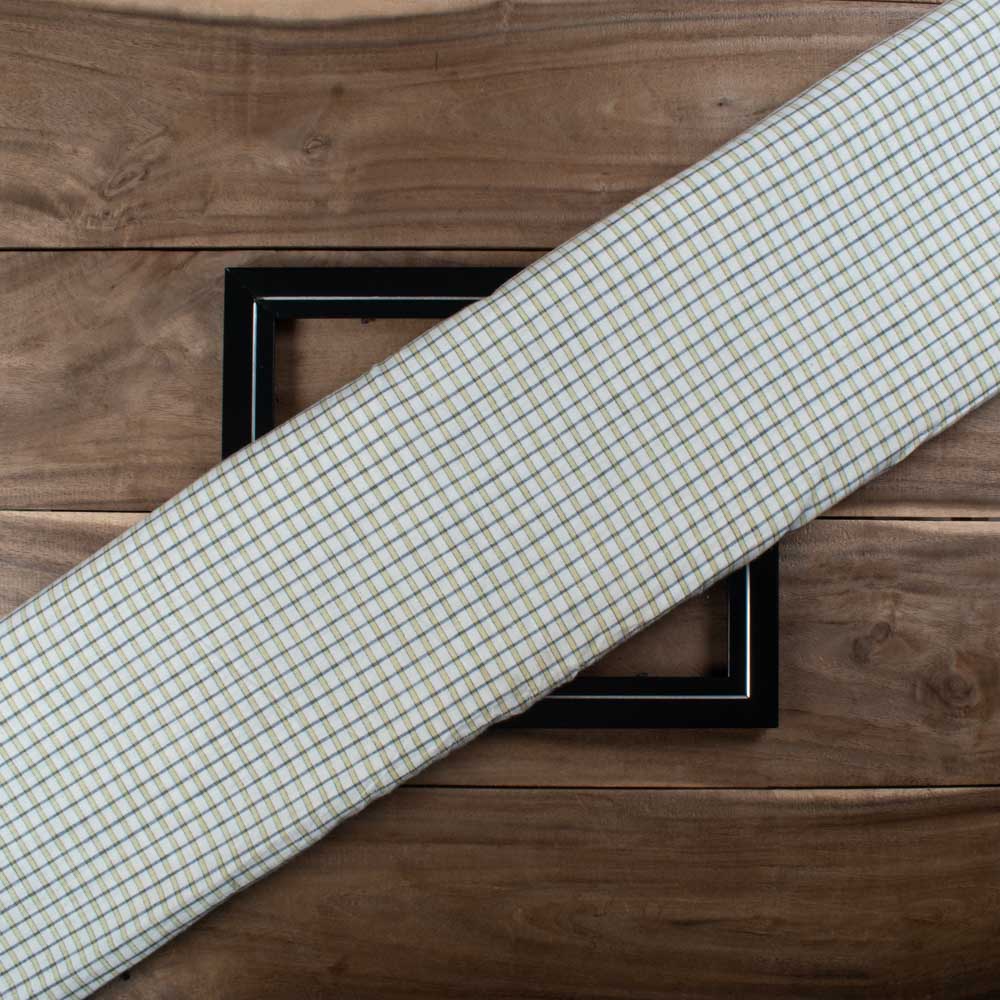 Off White Check Blue Yellow 100 GSM Pure Cotton Handwoven Fabric