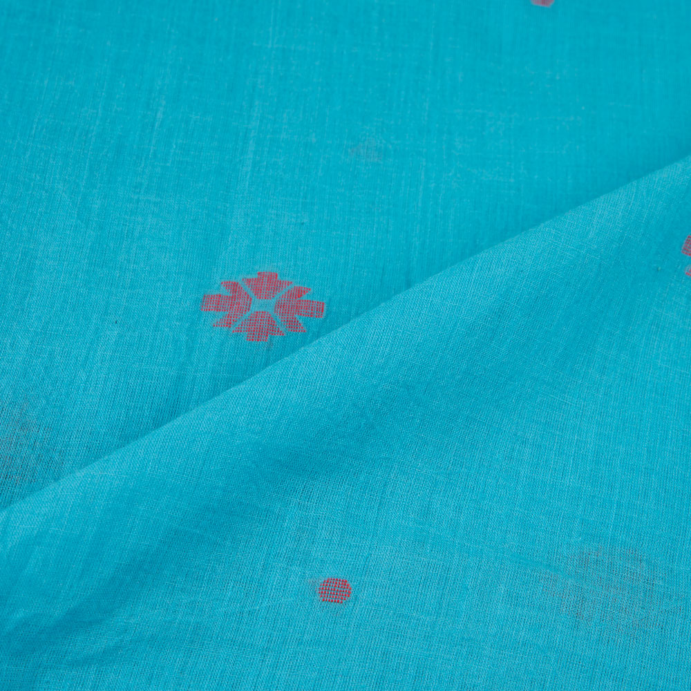 GEOMETRIC BLUE JAMDANI PURE COTTON 55 GSM FABRIC