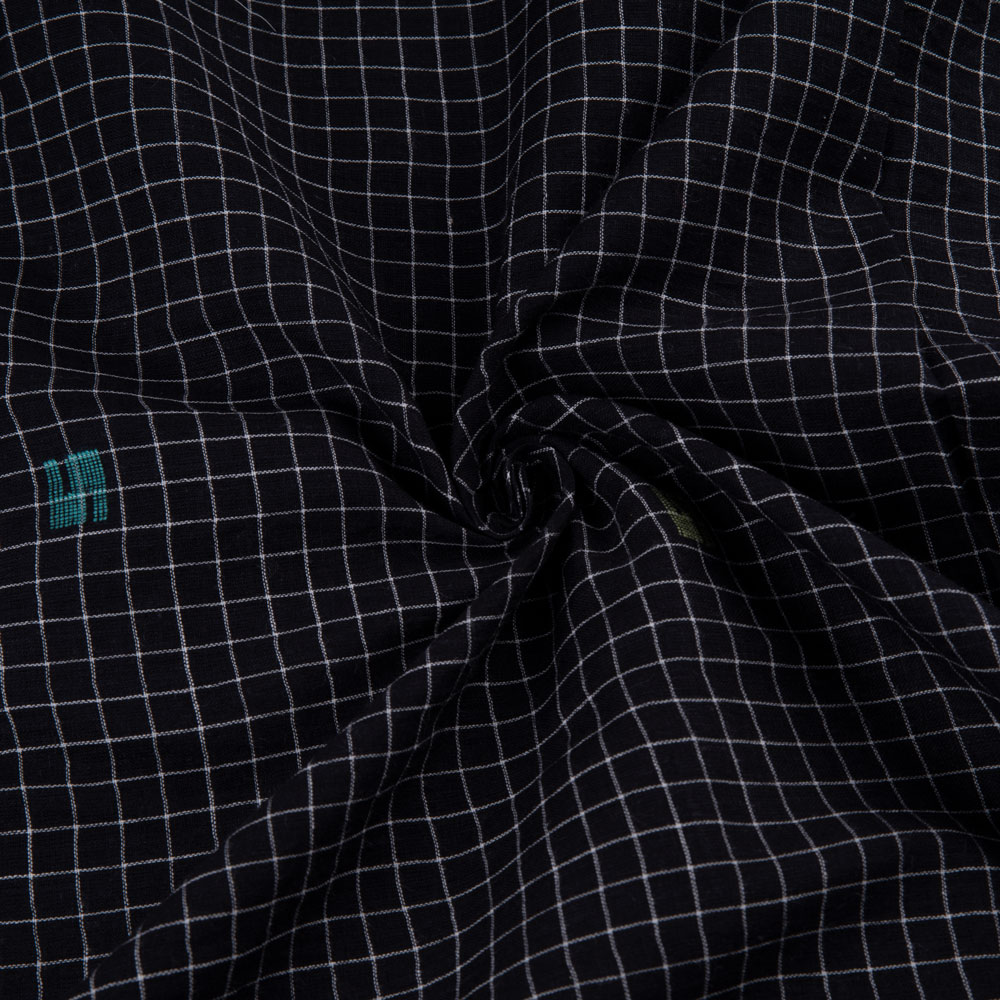Geometric Check Black Jamdani Handwoven Cotton 60 GSM Fabric