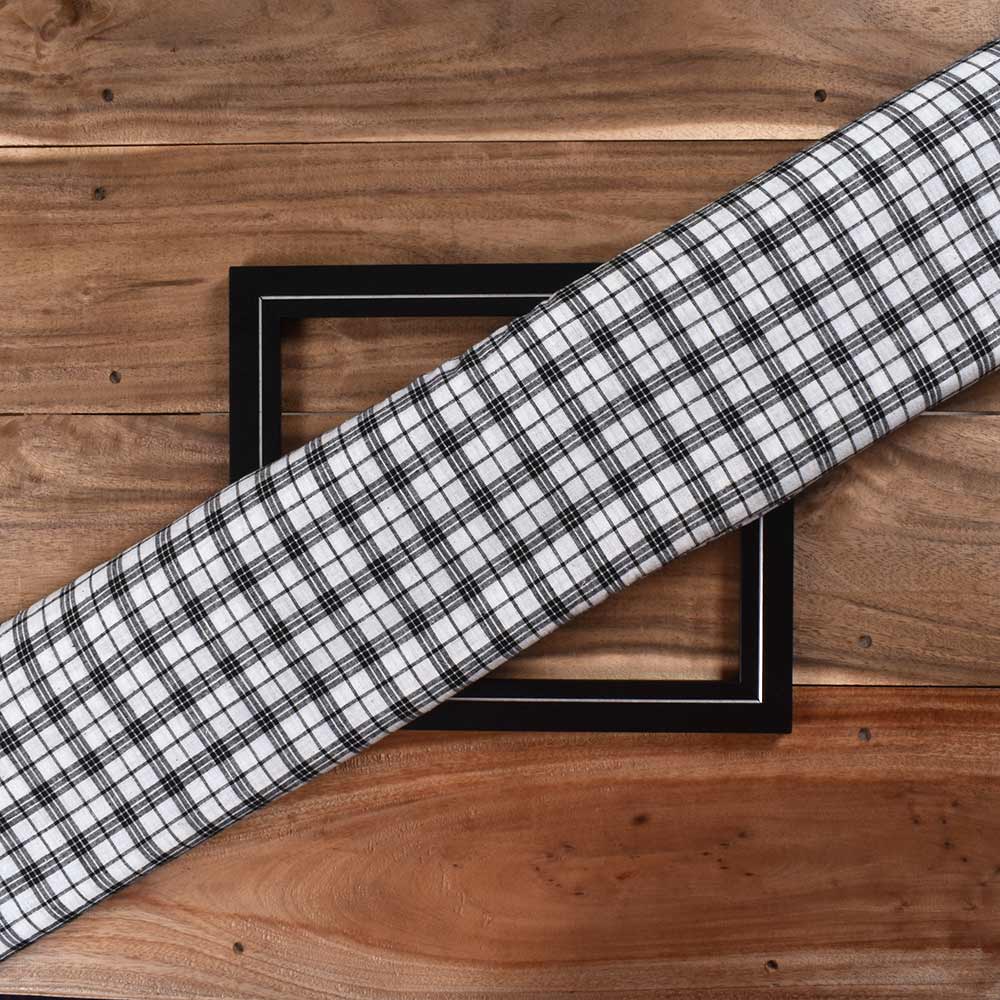 Check Black & White Pure Cotton 108 GSM Handwoven Fabric
