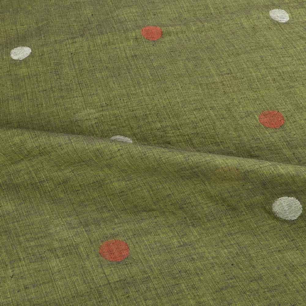 GREEN GEOMETRIC JAMDANI PURE COTTON 57 GSM HANDWOVEN FABRIC