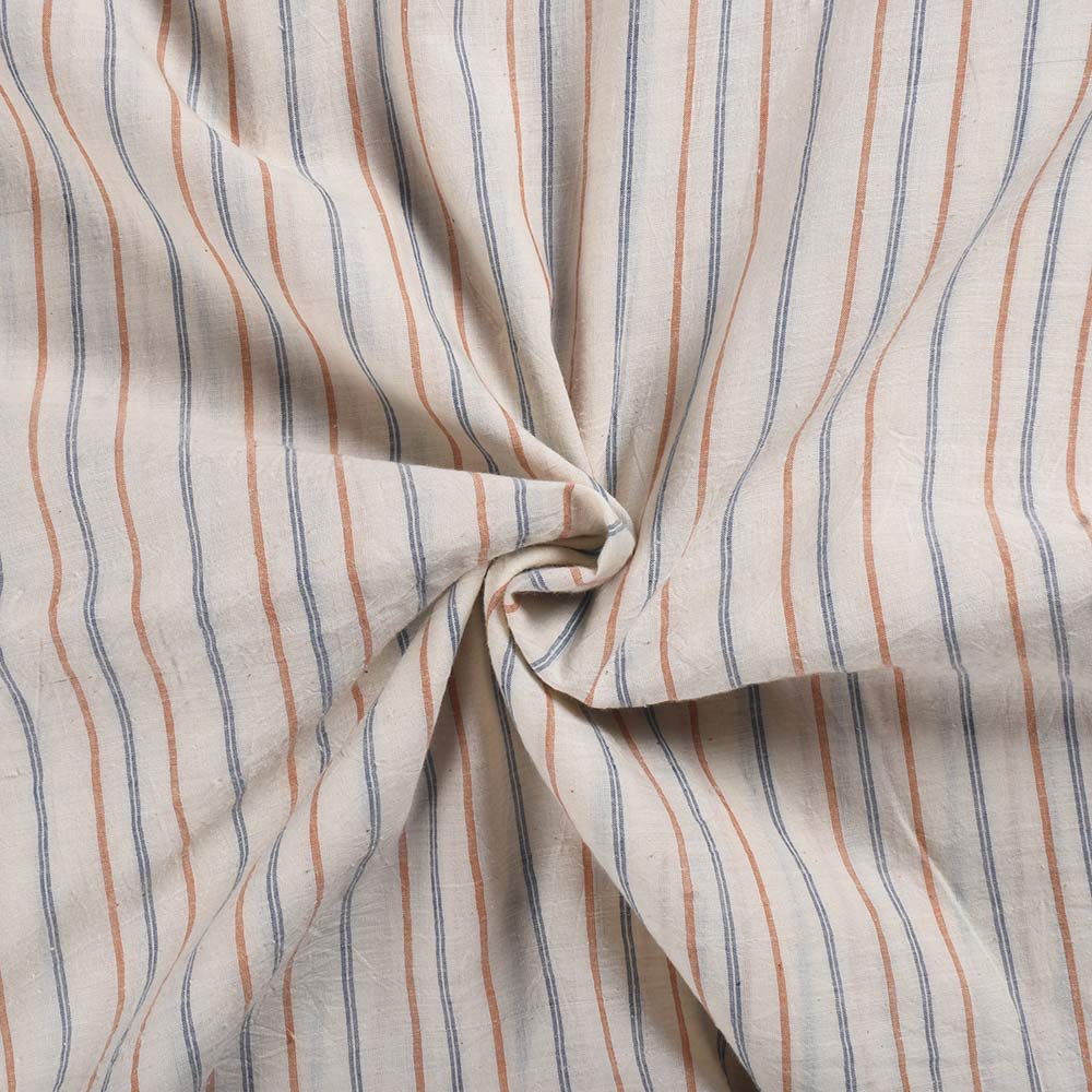 Stripe Blue & Brown Khadi Cotton 75 GSM Handwoven Fabric