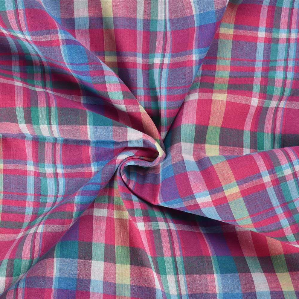 Check Multicolor Pure Cotton 71 GSM Handwoven Fabric