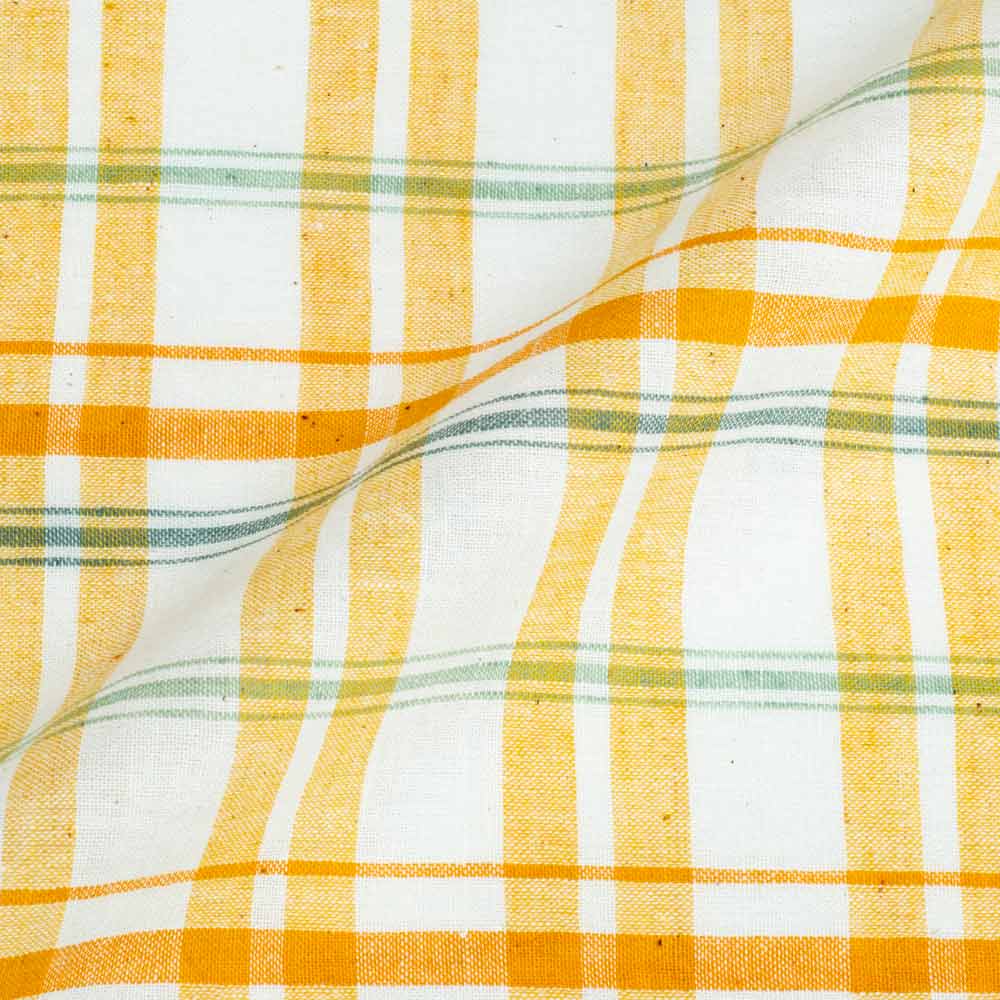 Check Yellow & White Pure Cotton 93 GSM Handwoven Fabric