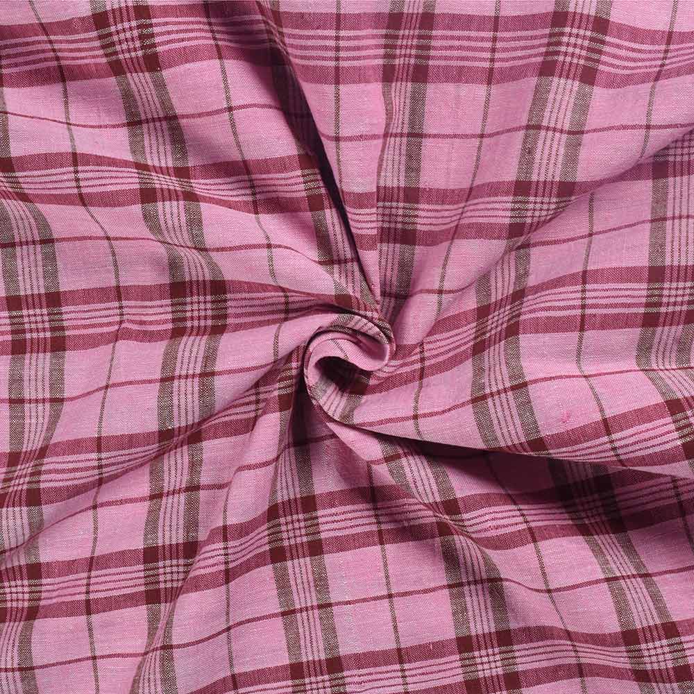 Check Pink & Brown Pure Cotton 102 GSM Handwoven Fabric