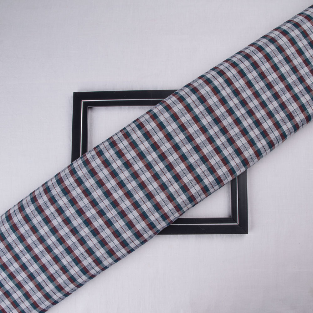 Check Multicolor Pure Cotton 92 GSM Handwoven Fabric 233