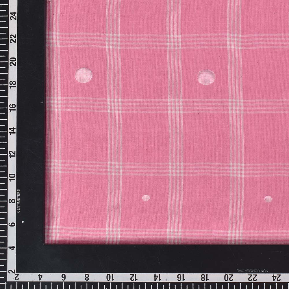 CHECK PINK WHITE JAMDANI PURE COTTON 65 GSM HANDWOVEN FABRIC
