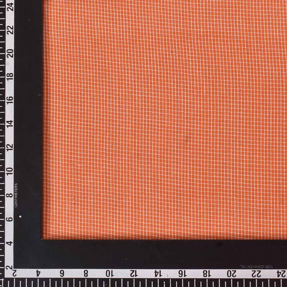 CHECK DARK ORANGE PURE COTTON 93 GSM HANDWOVEN FABRIC