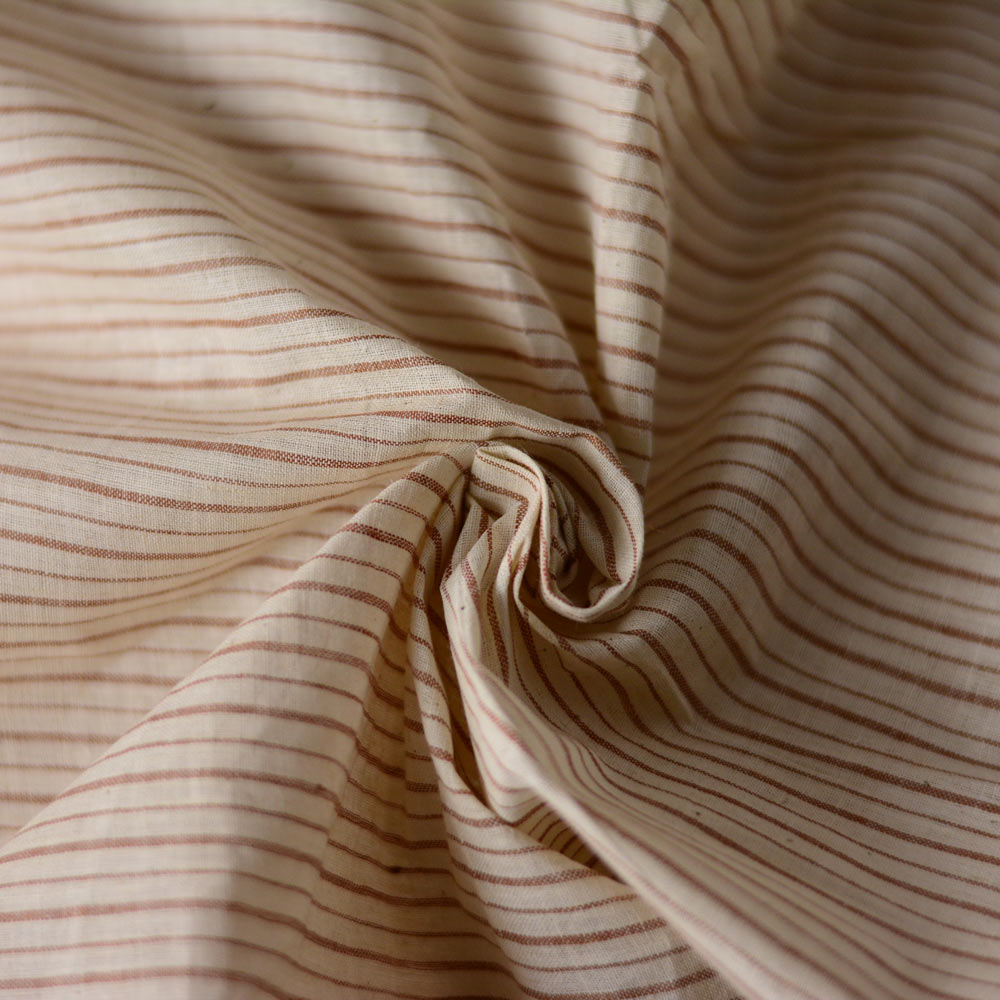 Stripe Brown & Cream Khadi Cotton 60 GSM Handwoven Fabric
