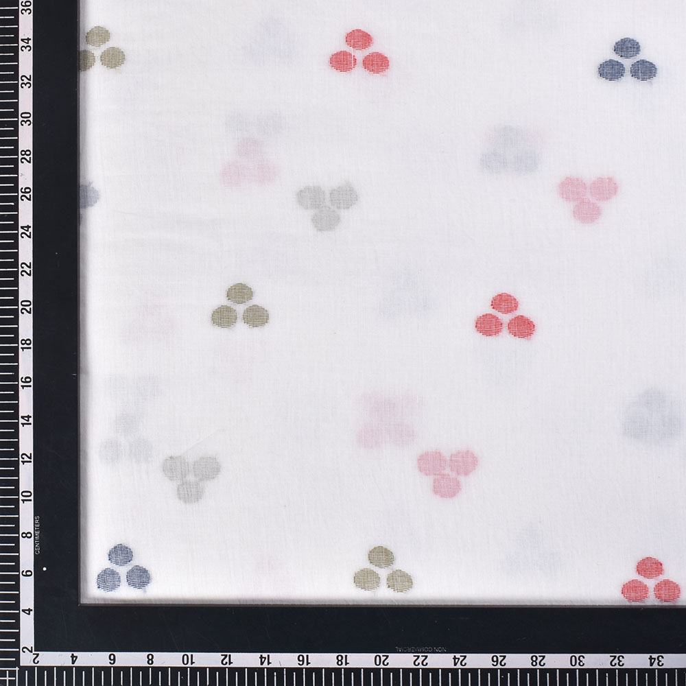 GEOMETRIC WHITE JAMDANI PURE COTTON 58 GSM HANDWOVEN FABRIC