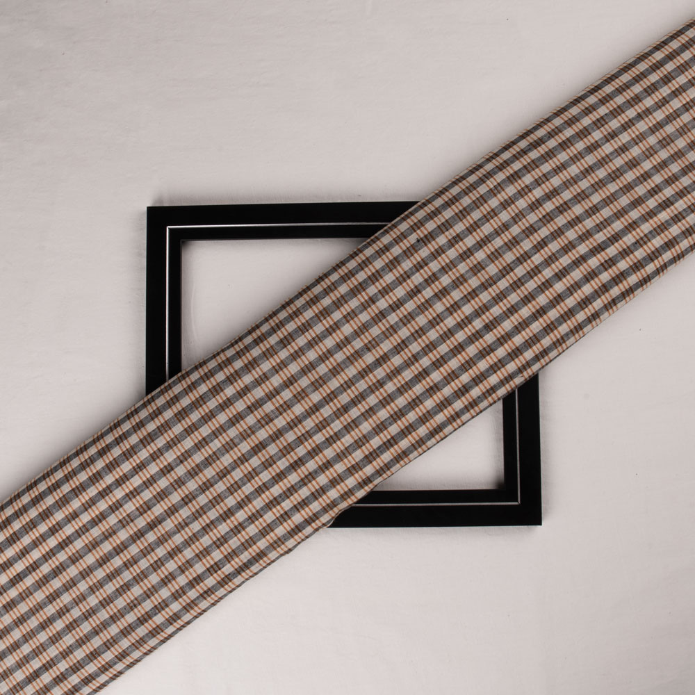 Check Brown Pure Cotton 61 GSM Handwoven Fabric