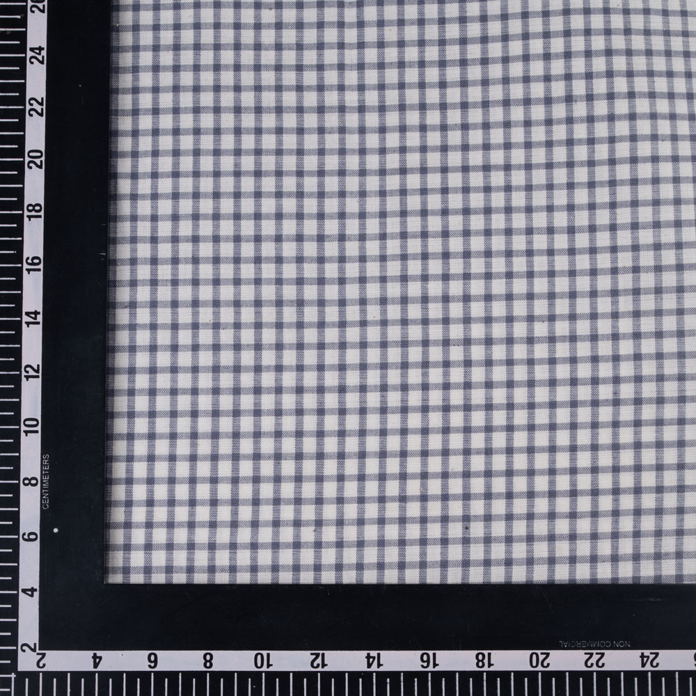 CHECK WHITE & GREY PURE COTTON 109 GSM HANDWOVEN FABRIC