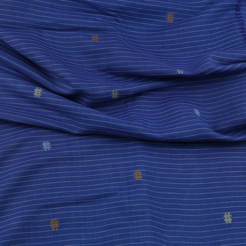 GEOMETRIC STRIPE ROYAL BLUE JAMDANI PURE COTTON 55 GSM FABRIC