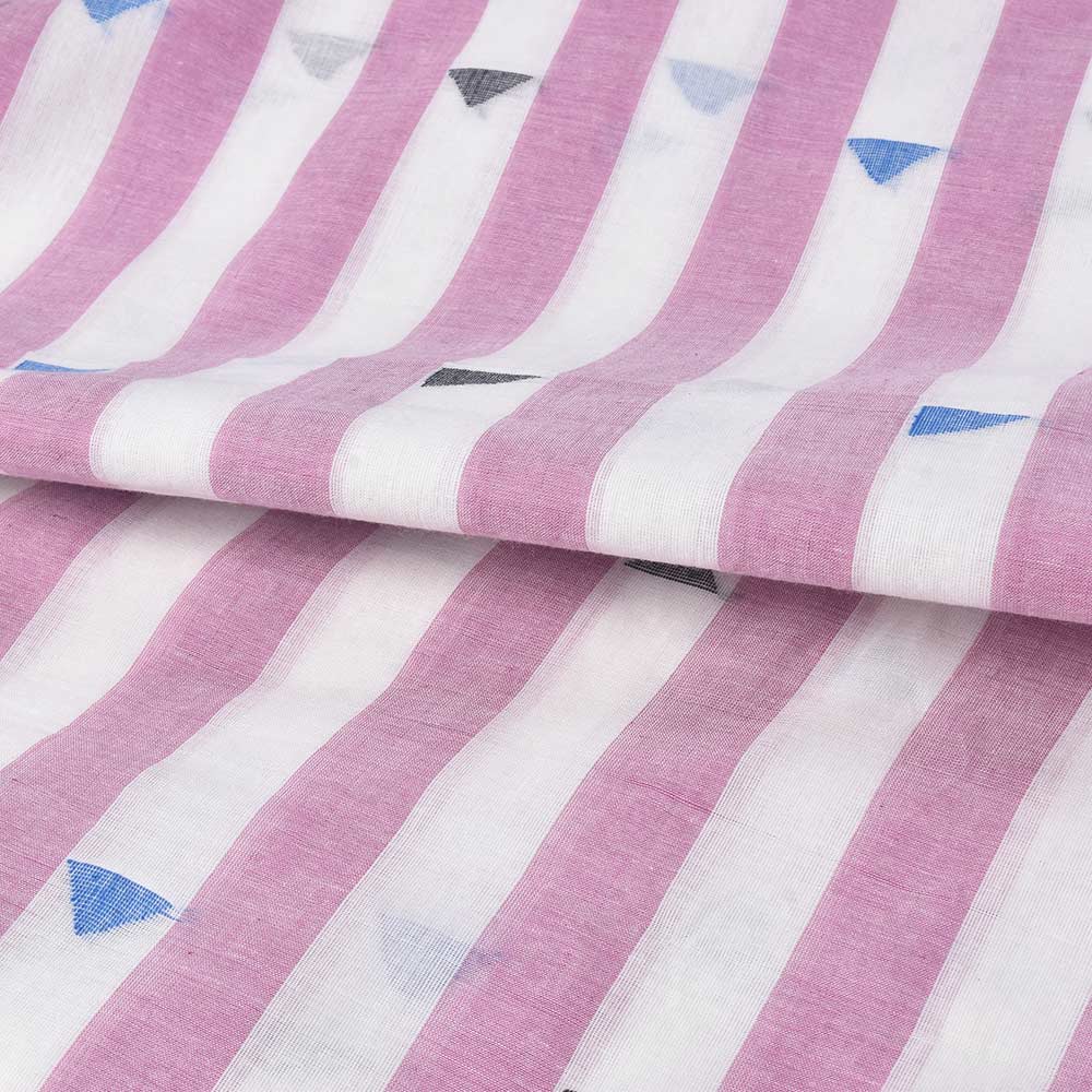 STRIPE PINK & WHITE GEOMETRIC JAMDANI PURE COTTON 56 GSM HANDWOVEN FABRIC