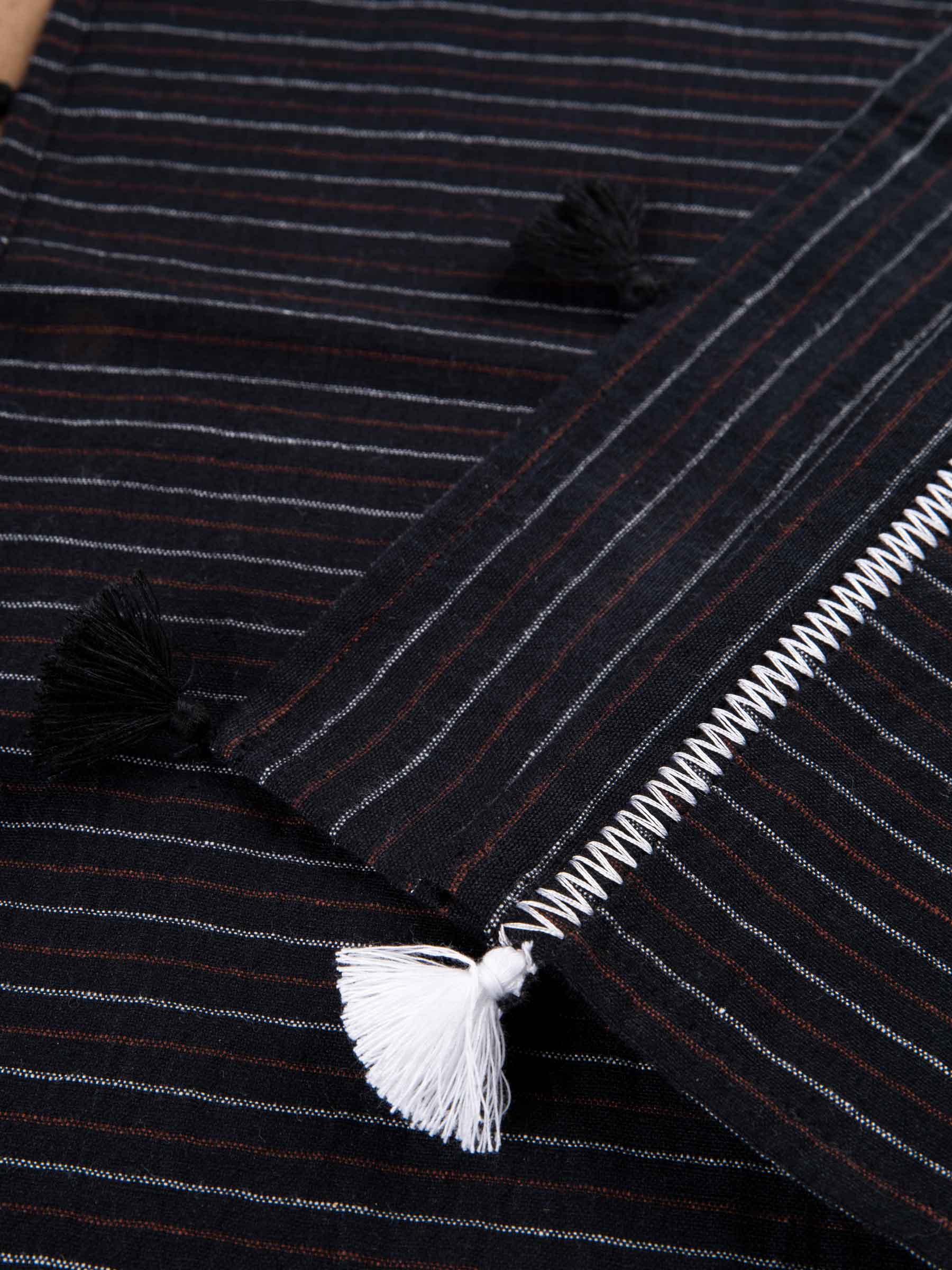 Black Striped & Embroidered Handwoven Cotton Table Placemat