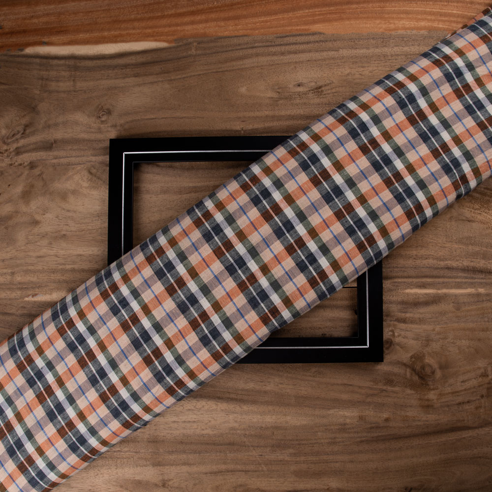 Check Orange & Black Pure Cotton 92 GSM Handwoven Fabric