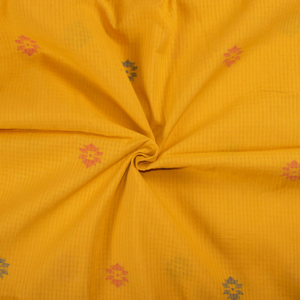 Geometric Yellow Jamdani Handwoven Cotton 60 GSM Fabric
