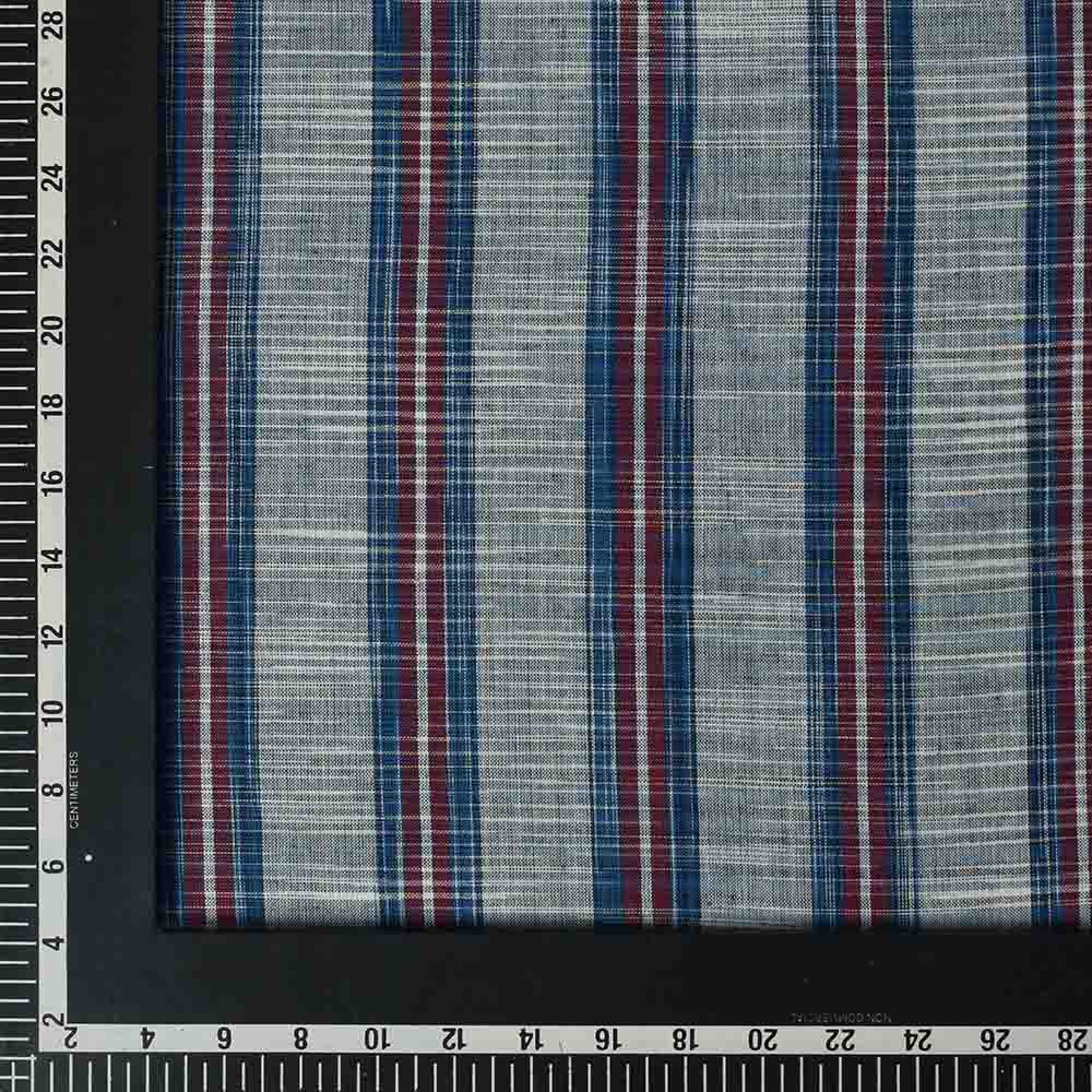 STRIPE BLUE RED WHITE YARN TIE DYE PURE COTTON 100 GSM HANDWOVEN FABRIC