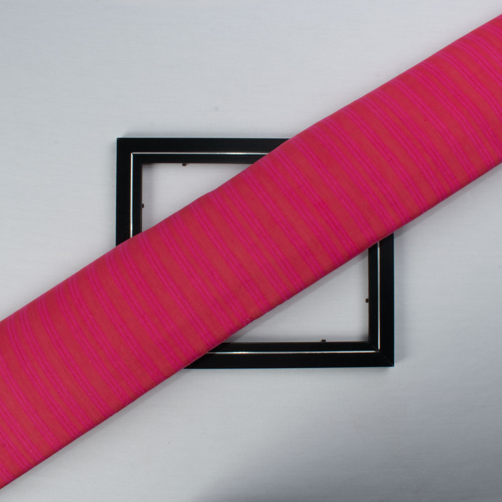 Stripe Pink Khadi Cotton 155 GSM Handwoven Fabric