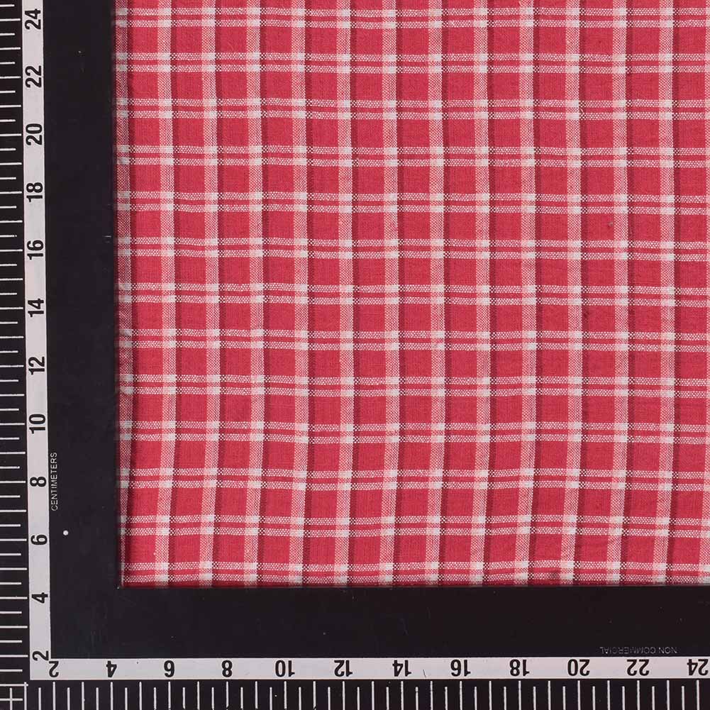 CHECK RED & WHITE PURE COTTON 125 GSM HANDWOVEN FABRIC