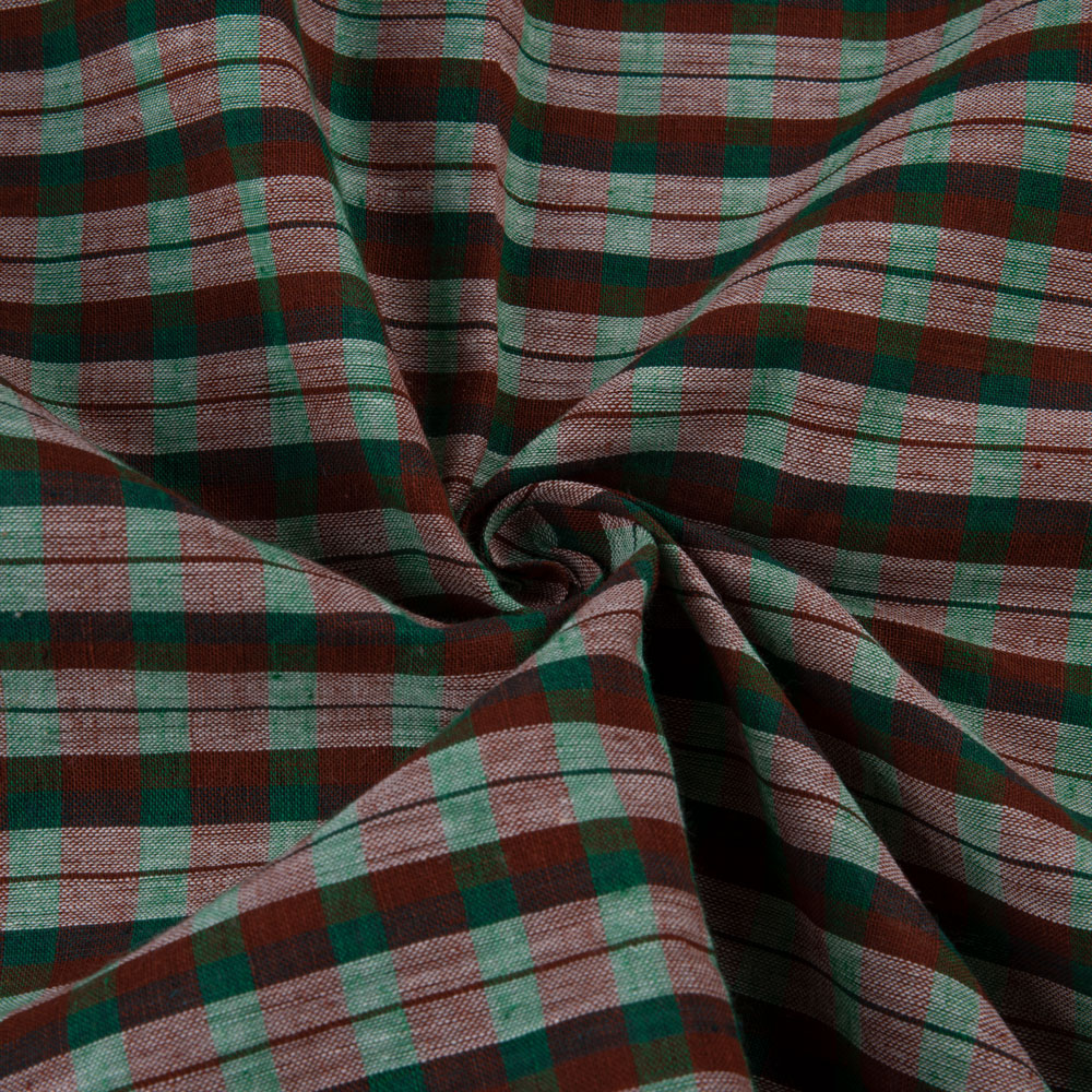 Check Brown & Green Pure Cotton 88 GSM Handwoven Fabric